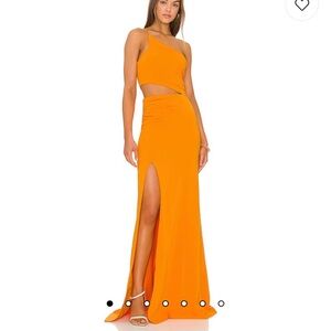 Cinq a Sept Orange One-Shoulder Sleeveless Gown